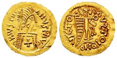 Visigothic Coins Pseudo-imperial coinage. In the name of Justinianus I. Tremissis. Tarraco?. (Tomasini-JAN 5). Anv.: CHIVSTNIANVS P AVC Diademed and draped bust right, with cross on chest. Rev.: VICTO