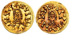 Visigothic Coins Suinthila (621-631). Tremissis. Eliberri (Granada). (Cnv-288.19). (R. Pliego-374h). (Chaves-184). Anv.: +SVINTHILARI. Rev.: +PIVSELIBE:RI. Au. 1,36 g. Tone. Original luster. Ex Chaves