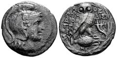 Greek Coins Attica. Athens. New Style Tetradrachm. 152-151 BC. Aphrodisi, Dioge and Athe magistrates. (Thompson-546). Anv.: Helmeted head of Athena Pathernos rigth. Rev.: Owl standing rigth, head faci