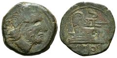 Roman Rpeublican Anonymous. Semis (forgery). S. I a.C. (Villaronga/Benages-2658). Anv.: Saturn head to the right, behind S. Rev.: Prow right, S above, below AMOR. Ae. 6,11 g. VF. Est...50,00. SPANISH 