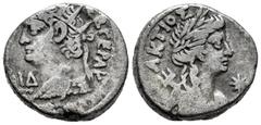 Roman Imperial Nero. Tetradrachm. RY 14 = 67/8 AD. Alexandria. (RPC-5317). (Köln-195/6). Anv.: (NERΩ KΛAV KAIΣ Σ)EB ΓEP AV, radiate bust of Nero left, wearing aegis; LIΔ (date) before. Rev.: AKTIOΣ (A