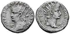 Roman Imperial Nero with Divus Augustus. Tetradrachm. RY 13 = 66/7 AD. Alexandria. (RPC-I 5294). (Emmett-113). Anv.: ΝЄΡΩ ΚΛΑΥ ΚΑΙΣ ΣЄΒ ΓЄΡ AV, radiate bust of Nero left, wearing aegis; LIΓ (date) in 