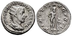 Roman Imperial Gordian III. Antoninianus. 241-243 AD. Rome. (Spink-8670). (Ric-95). (Seaby-404). Rev.: VIRTVTI AVGVSTI. Hercules standing right, leaning on club set on rock. Ag. 3,46 g. VF. Est...30,0