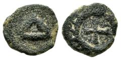 Byzantine Empire Anonymous. 4 Nummi. 555-590 AD. Carthago Spartaria. Minted between the reigns of Justinian I and Mauricius Tiberius. Ae. 1,00 g. Publication Hécate Nº3, Monedas de 4 Nummi Anónimas by