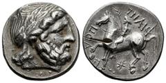 Greek Coins Celtic Danube. Imitating Philip II of Macedon. Tetradrachm. Circa 4th-3rd century BC. (Lanz-Unlisted). (CCCBM-Unlisted). (KMW-Unlisted). Anv.: Laureate head of Zeus right. Rev.: Rider on h