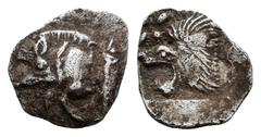 Greek Coins Mysia. Kyzikos. Tetartemorion. 450-400 BC. (Sng France-375). Anv.: Forepart of boar left. Rev.: Head of roaring lion left with star above all within incuse square. Ag. 0,36 g. VF. Est...35