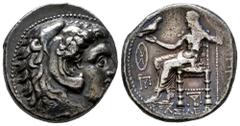 Greek Coins Kingdom of Macedon. Philip III. Tetradrachm. 323-317 BC. Babylon. (Price-P189). (Müller-29). Anv.: Head of Herakles to right, wearing lion skin headdress. Rev.: Zeus Aëtophoros seated to l