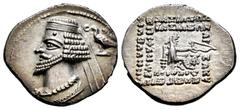 Greek Coins Kingdom of Parthia. Phraates IV. Drachm. 38-2 BC. Ekbatana. (Sellwood-52.10). Anv.: Diademed bust left; to right, eagle left, holding wreath. Rev.: Archer (Arsakes I) seated right on thron
