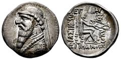 Greek Coins Kingdom of Parthia. Mithradates II. Drachm. 120/19-109 BC. Rhagai. (Sellwood-26.1). (Shore-77). (Sunrise-290-1). Anv.: Diademed and draped bust to left. Rev.: ΒΑΣΙΛΕΩΣ ΒΑΣΙΛΕΩN ΜΕΓΑΛΟY ΑΡΣ