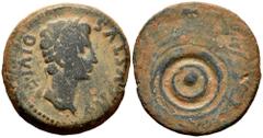 Celtiberian Coins Acci. Augustus period. Unit. 26 BC-14 AC. Guadix (Granada). (Abh-34). Anv.: AVGVSTVS. DIVI. F. Laureate head of Augustus right. Rev.: Countermark with several concentric circles arou