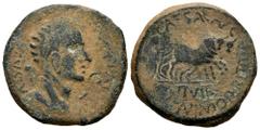 Celtiberian Coins Caesaraugusta. Augustus period. Unit. 27 BC - 14 AD. Zaragoza. (Abh-322). (Acip-3046). Anv.: AVGVSTVS. DIVI. F. Laureate head of Augustus right, lituus and simpulum. Rev.: Pair of ox