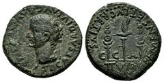 Celtiberian Coins Caesaraugusta. Time of Tiberius. Half unit. 14-36 AD. Zaragoza. (Abh-378). (Acip-3082). Anv.: TI. CAESAR. DIVI. AVG. F. AVGVSTVS. Laureate head of Tiberius left. Rev.: Legionary eagl
