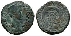 Celtiberian Coins Carthage Nova. Augustus period. Half unit. 27 BC - 14 AD. Cartagena (Murcia). (Abh-590). (Acip-3142). Anv.: AVGVSTVS. DIVI. F. Bare head of Augustus right. Rev.: Laurel wreath, in th
