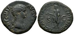 Roman Imperial Antonia. Dupondius. 41-50 AD. Rome. (Ric-I 92 Claudius). (Bmcre-166). Anv.: ANTONIA AVGVS(TA), draped bust to right. Rev.: TI CLAVDIVS CAESAR AVG P M TR P IMP, Claudius standing to left