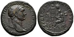 Roman Imperial Trajan. Sestertius. 103-111 AD. Rome. (Ric-560). (Bmcre-786). (Ch-531). Anv.: IMP CAES NERVAE TRAIANO AVG GER DAC P M TR P COS V P P, laureate bust right. Rev.: SPQR OPTIMO PRINCIPI / S