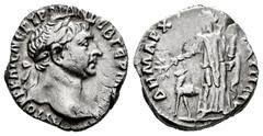 Roman Imperial Trajan. Drachm. RY 16 = 114 AD. Bostra, Arabia. (RPC-III 4073). Anv.: AYTOKP KAIC NЄP TPAIAN CЄB ΓЄΡΜ ΔΑΚ, laureate head right, with slight drapery over left shoulder. Rev.: ΔHMAPX ЄΞ I