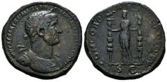 Roman Imperial Hadrian. Sestertius. 119-121 AD. Rome. (Ric-581d). Anv.: IMP CAESAR TRAIANVS HADRIANVS AVG P M TR COS III, laureate head right. Rev.: CONCORDIA EXERCITVVM / S C, Concordia standing left