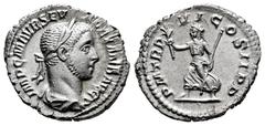 Roman Imperial Severus Alexander. Denarius. 227 AD. Rome. (Spink-7904). (Ric-83). (Seaby-319). Rev.: P M TR P VI COS II P P, Pax running to left, holding olive-branch and sceptre. Ag. 2,65 g. Choice V
