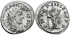 Roman Imperial Philip I. Antoninianus. 247 AD. Antioch. (Ric-IV 75a). (Rsc-130). Anv.: IMP M IVL PHILIPPVS AVG, radiate, draped and cuirassed bust right. Rev.: P M TR P IIII COS P P, Felicitas standin