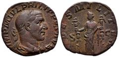Roman Imperial Philip I. Sestertius. 244-245 AD. Rome. (Spink-8994). (Ric-172a). Rev.: (FI)DES MILITVM / SC. Ae. 11,40 g. VF/Almost VF. Est...100,00. Spanish Description: Filipo I. Sestercio. 244-245 