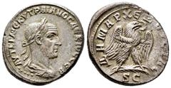 Roman Imperial Trajan Decius. Seleucis and Pieria. Tetradrachm. 249-250 AD. Antioch. (Prieur-579). (McAlee-1125b). Anv.: ΑΥΤ Κ Γ ΜЄ ΚΥ ΤΡΑΙΑΝΟϹ ΔЄΚΙΟϹ ϹЄΒ, Laureate, draped and cuirassed bust to right