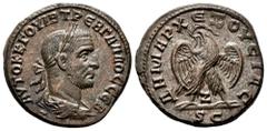 Roman Imperial Trebonianus Gallus. Seleucis and Pieria. Tetradrachm. 250-251 AD. Antioch. (Prieur-668). (McAlee-1172g). Anv.: AVTOK K Γ OVIB TPЄB ΓAΛΛOC CЄB, Laureate, draped and cuirassed bust to rig