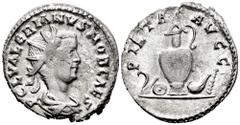 Roman Imperial Valerian II. Antoninianus. 256-257 AD. Rome. (Ric-20). (Seaby-50). Rev.: PIETAS AVGG. Priestly implements. Ag. 3,38 g. Scarce. Choice VF. Est...120,00. Spanish Description: Valeriano II