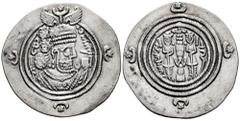 Greek Coins Sassanid Empire. Khusro II. Drachm. Year 38. (Göbl-II/3). Ag. 3,66 g. Choice VF. Est...50,00. Spanish Description: Imperio Sasánida. Khusro II. Dracma. Año 38. WH (Veh-Ardashir). (Göbl-II/
