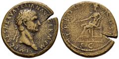 Roman Imperial Trajan. Sestertius. 99 AD. Rome. (Ric-399). (Bmcre-717). Anv.: IMP CAES NERVA TRAIAN AVG GERM P M, laureate head right with aegis on left shoulder. Rev.: TR POT COS II P P, Concordia se