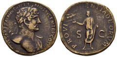 Roman Imperial Hadrian. Sestertius. 119-120 AD. Rome. (Ric-260). Rev.: PROVIDENTIA DEORVM / S - C Hadrian standing front, head to left, holding scroll in his left hand and reaching with his right towa