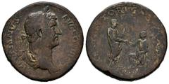 Roman Imperial Hadrian. Sestertius. 130-138 AD. Rome. (Ric-II 3 1848). (Bmcre-1807/8). Anv.: HADRIANVS AVG COS III P P, laureate and draped bust to right. Rev.: RESTITVTORI GA(LLI)AE, Hadrian standing