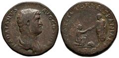 Roman Imperial Hadrian. Sestertius. 134-138 AD. Rome. (Ric-II 1866). (Banti-661). Anv.: HADRIANVS AVG COS III P P.Bareheaded and draped bust right. Rev.: RESTITVTORI HISPANIAE, Hadrian standing left, 