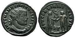 Roman Imperial Maximianus Herculius. Antoninianus. 286-305 AD. Cyzicus. (Ric-15b). Rev.: CONCORDIA MILITVM. Jupiter standing left with sceptre, presenting Victory on globe to emperor, standing right. 