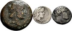 Large Lots Lot of 3 ancient world coins, 1 bronze and 2 silver. TO EXAMINE. F/Choice F. Est...30,00. Spanish Description: Lote de 3 monedas de mundo antiguo, 1 de bronce y 2 de plata. A EXAMINAR. BC/B