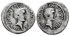 Roman Imperatorial Lepidus and Octavian (Agustus). Denarius. 42 BC. Galia. (Ffc-5). (Craw-495/2a). (Sydenham-111). Anv.: LEPIDVS PONT. MAX. lll V.R.P.C., (NT and MA interlace), head of Augustus right.
