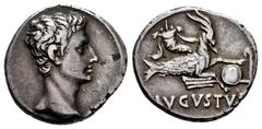 Roman Imperatorial Augustus. Denarius. 18-17/16 BC. Colonia Patricia (Córdoba). (Rsc-21). (Ffc-14). (Ric-126). (Cal-808). Anv.: Bare head of Augustus right. Rev.: AVGVSTVS below capricorn right bearin