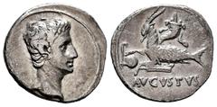 Roman Imperatorial Augustus. Denarius. 27 BC. (Rsc-25). (Ffc-18). (Ric-548). (Cal-812). Anv.: Bare head of Augustus right. Rev.: AVGVSTVS below capricorn right bearing cornucopiae on its back and hold