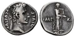 Roman Imperatorial Augustus. Denarius. 11-10 BC. Lugdunum. (Rsc-163). (Ffc-125). (Ric-193a). (Cal-844). Anv.: AVGVSTVS DIVI. F, laureate head of Augustus right. Rev.: IMP. - XII divided by Apollo stan