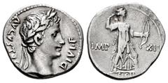 Roman Imperatorial Augustus. Denarius. 11-10 BC. Lugdunum. (Rsc-172). (Ffc-130). (Ric-197a). (Cal-848). Anv.: AVGVSTVS DIVI. F. laureate head of Augustus right. Rev.: IMP. - XII . SICILI. Diana Venatr