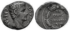 Roman Imperatorial Augustus. Denarius. 19 BC. Colonia Patricia (Córdoba). (Rsc-208). (Ffc-157). (Ric-77a). (Cal-760). Anv.: CAESAR AVGVSTVS bare head of Augustus right. Rev.: OB. / CIVIS. / SERVATOS w
