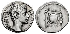 Roman Imperatorial Augustus. Denarius. 19 BC. Colonia Patricia (Córdoba). (Rsc-265). (Ffc-181). (Ric-86a). (Cal-749). Anv.: CAESAR AVGVSTVS bare head of Augustus right. Rev.: SIGNIS RECEPTIS above and