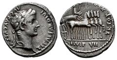 Roman Imperial Tiberius. Denarius. 15-16 AD. Lugdunum. (Ric-4). (Rsc-48). Anv.: TI. CAESAR DIVI AVG. F. AVGVSTVS. laureate head right. Rev.: TR. POT. XVI(I). IMP. VII. Tiberius with branch and sceptre
