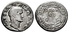 Roman Imperial Galba. Denarius. 68 AD. Rome. (Spink-2109). (Ric-167). (Rsc-287). Anv.: IMP SER GALBA AVG. Busto desnudo a derecha. Rev.: SPQR / OB / CS, within wreath. Ag. 3,30 g. Almost VF. Est...300
