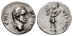 Roman Imperial Galba. Denarius. 68-69 AD. Tarraco. (Ric-31). (Rsc-333a). Anv.: IMP GALBA. Laureate bust right. Rev.: VIRTVS, Virtus standing left, holding Victory in extended right hand, cradling para