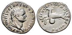 Roman Imperial Titus. Denarius. 79 AD. Rome. (Ric-5). Anv.: IMP TITVS CAES VESPASIAN AVG P M, laureate head right. Rev.: TR P VIIII IMP XIIII COS VII, Capricorn left; globe below . Ag. 3,14 g. Very ra