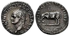 Roman Imperial Titus. Denarius. 80 AD. Rome. (Ric-II 2.116). (Bmcre-47). (Rsc-304). Anv.: IMP TITVS CAES VESPASIAN AVG P M, laureate head left. Rev.: TR P IX IMP XV COS VIII P P, elephant wearing armo