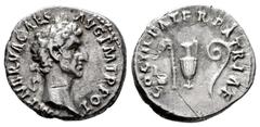 Roman Imperial Nerva. Denarius. 97 AD. Rome. (Ric-II 24). (Bmcre-33). (Rsc-48). Anv.: IMP NERVA CAES AVG P M TR POT, laureate head to right. Rev.: COS III PATER PATRIAE, priestly emblems: simpulum, sp