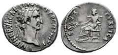 Roman Imperial Nerva. Denarius. 96 AD. Rome. (Ric-9). (Bmcre-19). (Rsc-134). Anv.: IMP NERVA CAES AVG P M TR P COS III P P, laureate head right. Rev.: SALVS PVBLICA, Salus seated left, holding ear of 