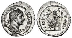 Roman Imperial Severus Alexander. Denarius. 222-228 AD. Rome. (Ric-144). (Bmcre-233). (Rsc-95). Anv.: IMP C M AVR SEV ALEXAND AVG, laureate, draped, and cuirassed bust right. Rev.: IOVI VLTORI, Jupite