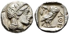 Greek Coins Attica. Tetradrachm. 454-404 BC. Athens. (Svoronos pl. 11, 1-16). (Gc-2526). (Sng Cop-31). Anv.: Head of Athena right, wearing crested Attic helmet ornamented with three olive leaves above